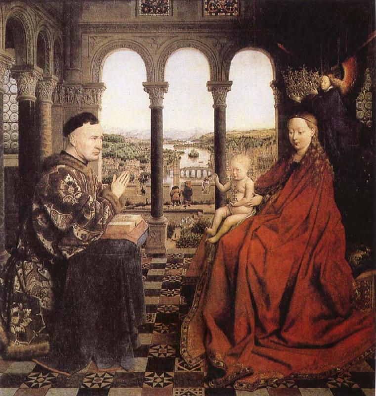 EYCK, Jan van The Virgin of Chancellor Rolin Germany oil painting art